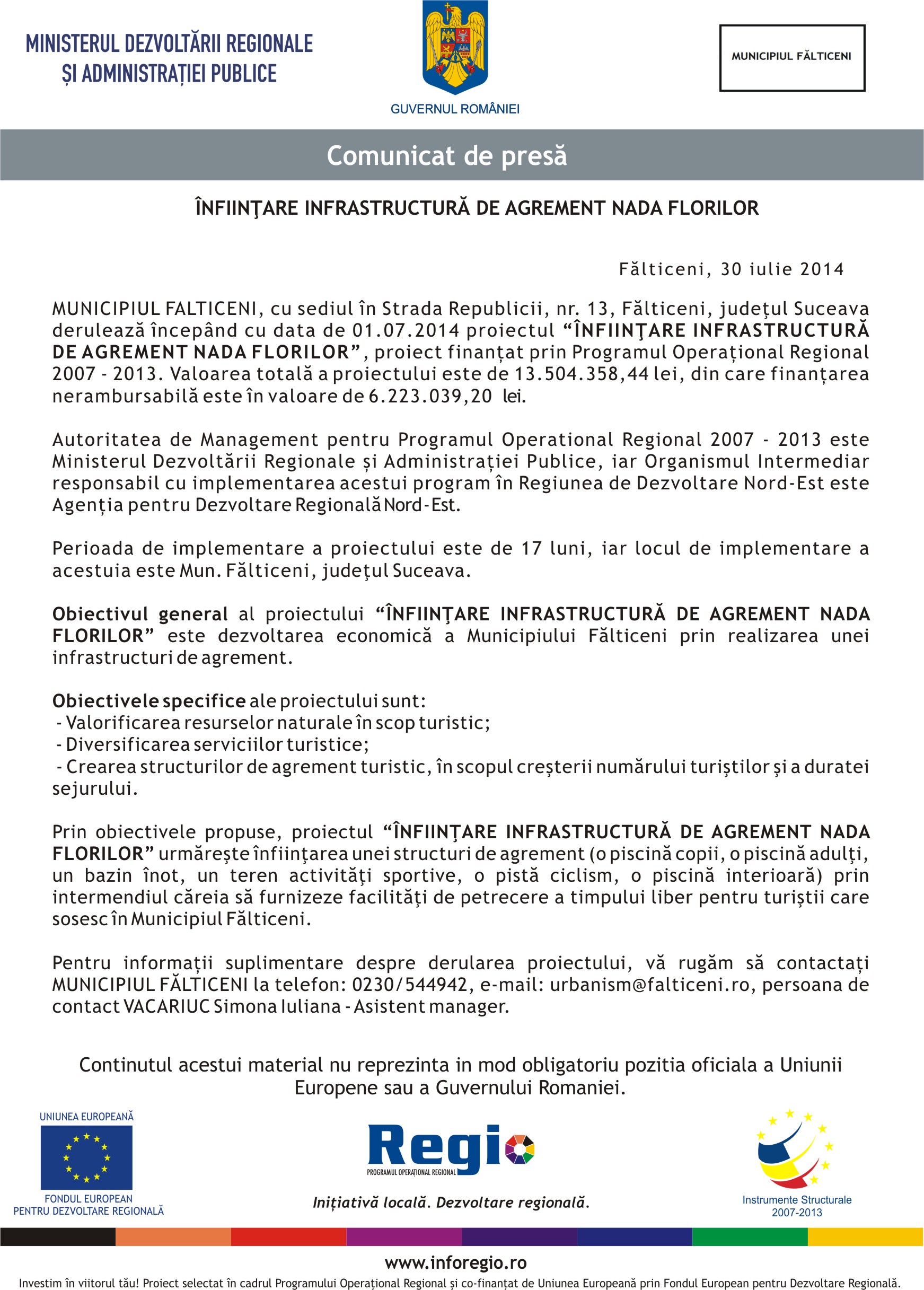 comunicat incepere proiect Nada Florilor